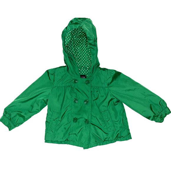 GAP KIDS Spring Jacket GIRLS 3T Cotton Polka Dot Lined Hood Grass Green - Picture 1 of 5